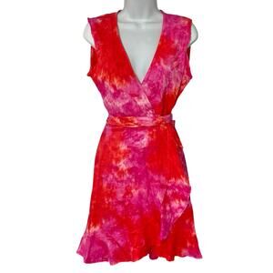 Honorine Pink Red Tie Dye Edie Popsicle Sleeveless Wrap Mini Dress sz S NEW Tags